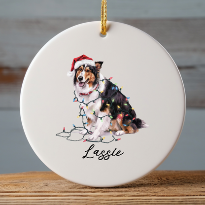 Personalized Collie Christmas Ornament, Custom Dog Ornament, Pet Name Holiday Keepsake