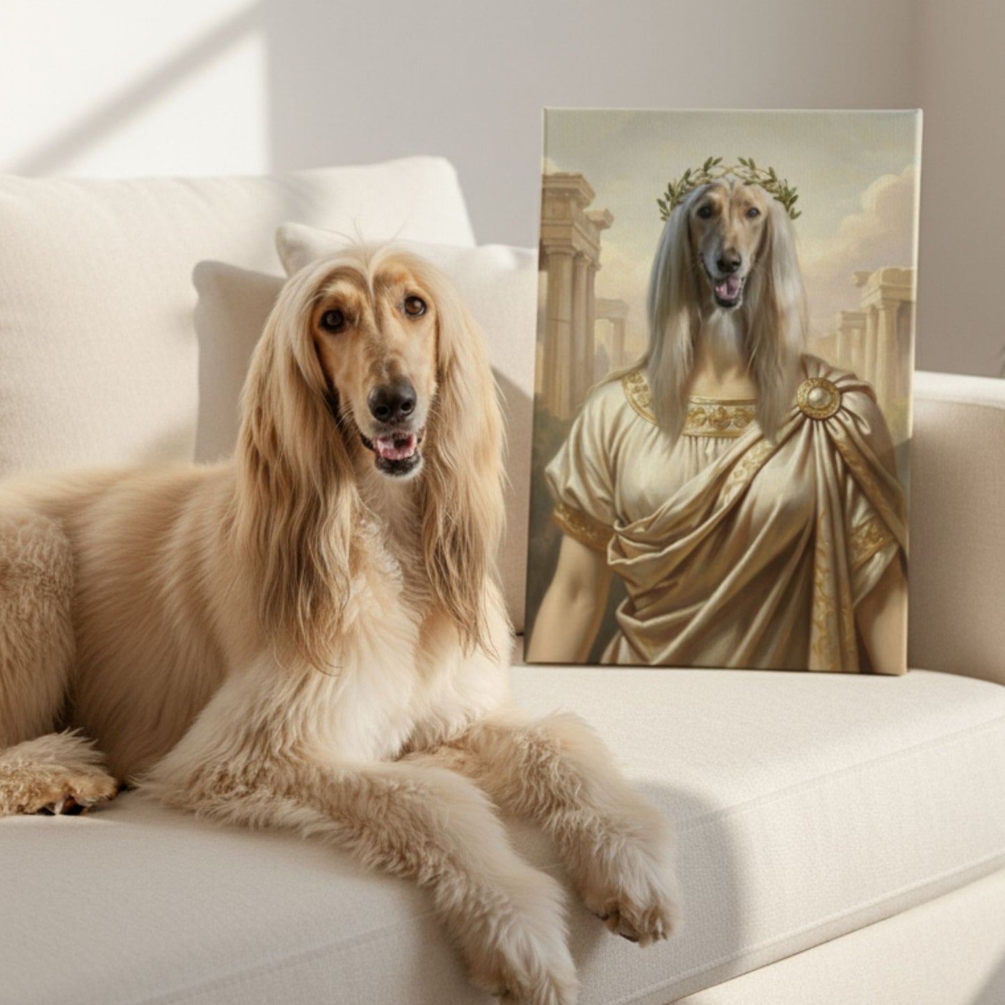 Personalized Dog Portrait, Custom Greek God Pet Canvas Art