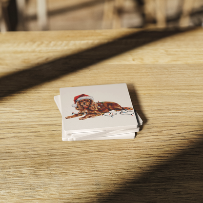 Personalized Ruby Cavalier King Charles Spaniel Christmas Coaster Set