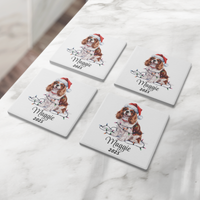 Load image into Gallery viewer, Personalized Blenheim Cavalier King Charles Spaniel Christmas Coaster Set