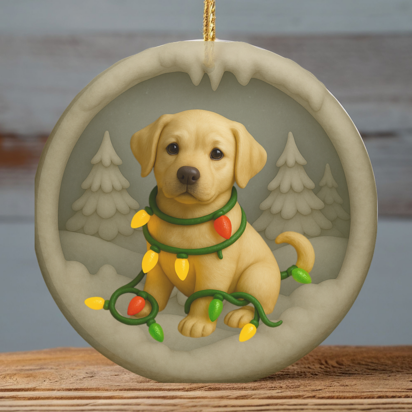 Personalized Yellow Lab Christmas Ornament, Custom Labrador Retriever with Holiday Lights Keepsake