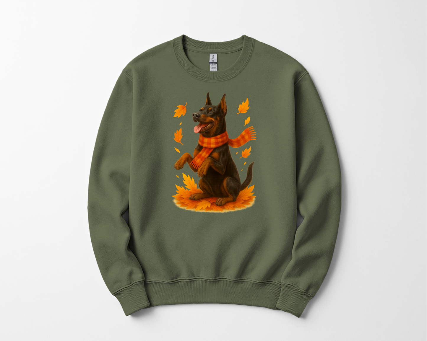 Doberman Autumn Sweater, Dog Lover Fall Apparel, Cozy Pet Sweatshirt Gift, Autumn Dog Fashion