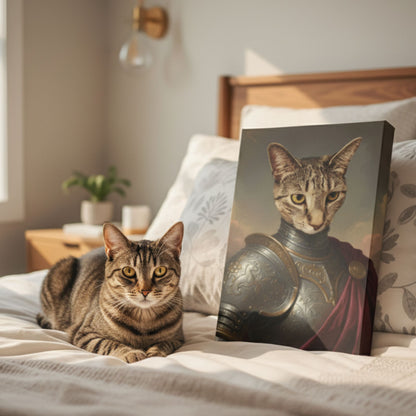 Custom Pet Lady Knight Portrait, Personalized Renaissance Dog or Cat Armor Canvas
