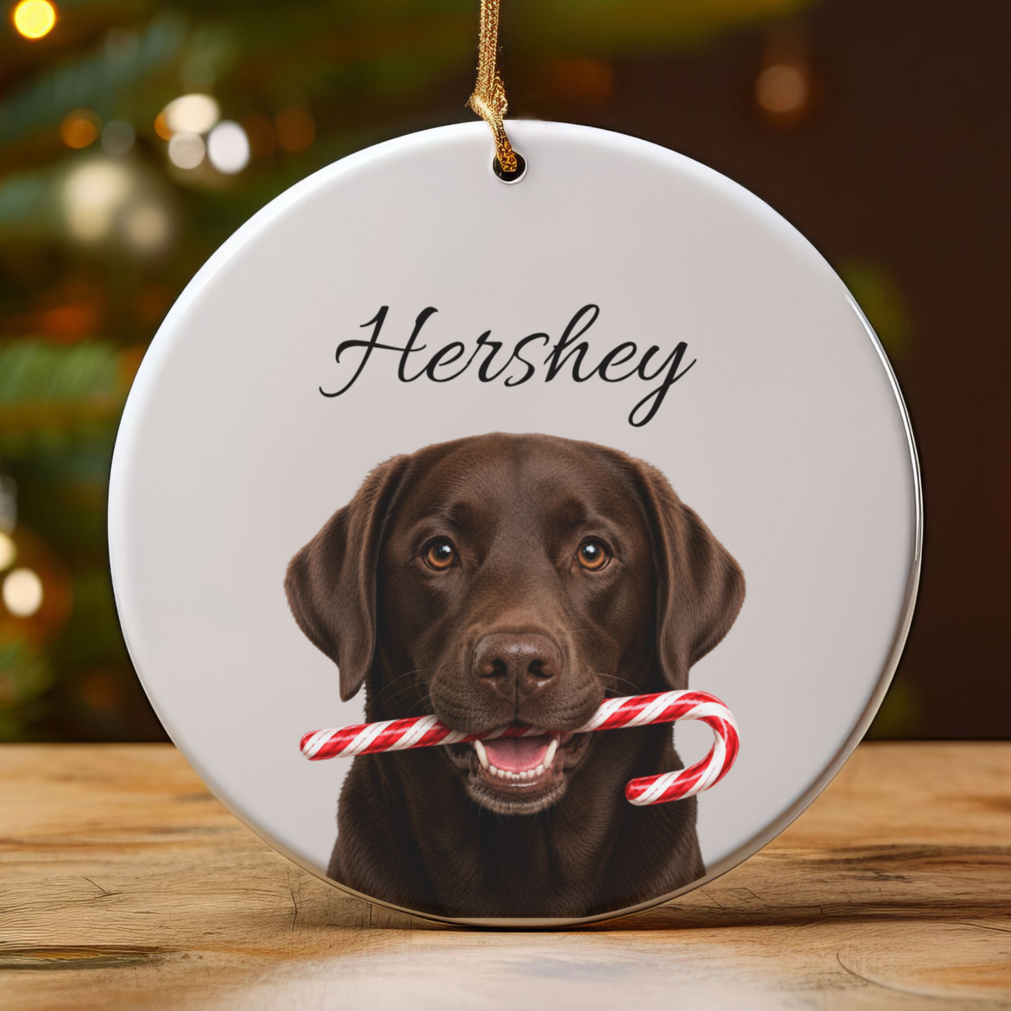 Personalized Chocolate Lab Candy Cane Ornament