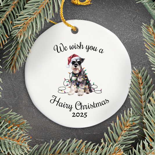 Christmas Schnauzer Ornament, Christmas Lights Dog Keepsake