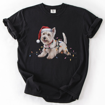 West Highland Terrier Christmas Lights Shirt, Festive Holiday Tee for Westie Lovers