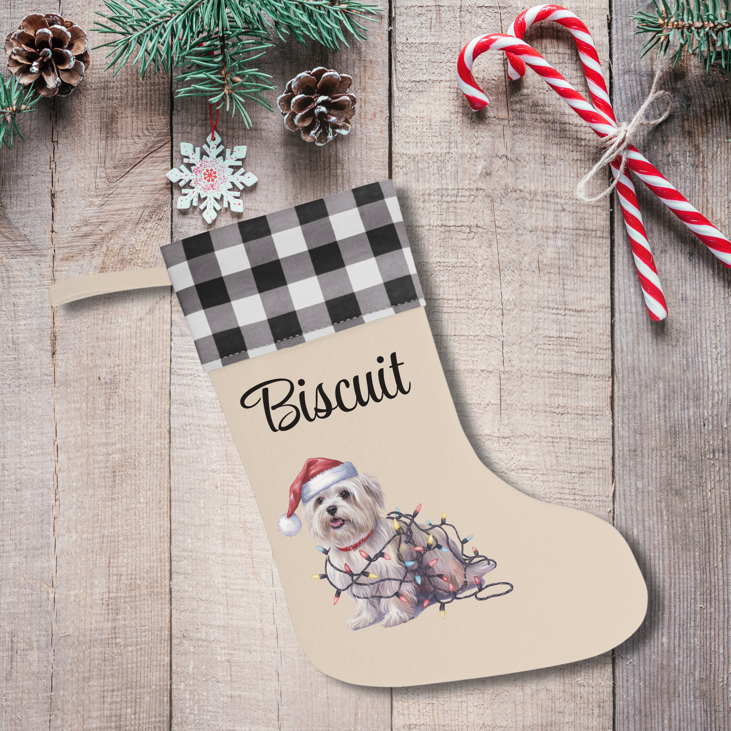 Personalized Maltese Christmas Stocking, Holiday Decor Gift for Pet Lovers