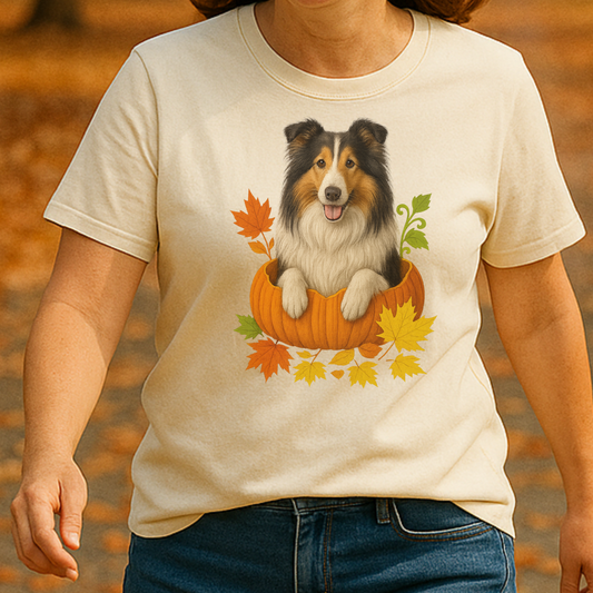 Collie in Pumpkin Fall Shirt, Cute Autumn Dog Tee for Rough Collie Lovers
