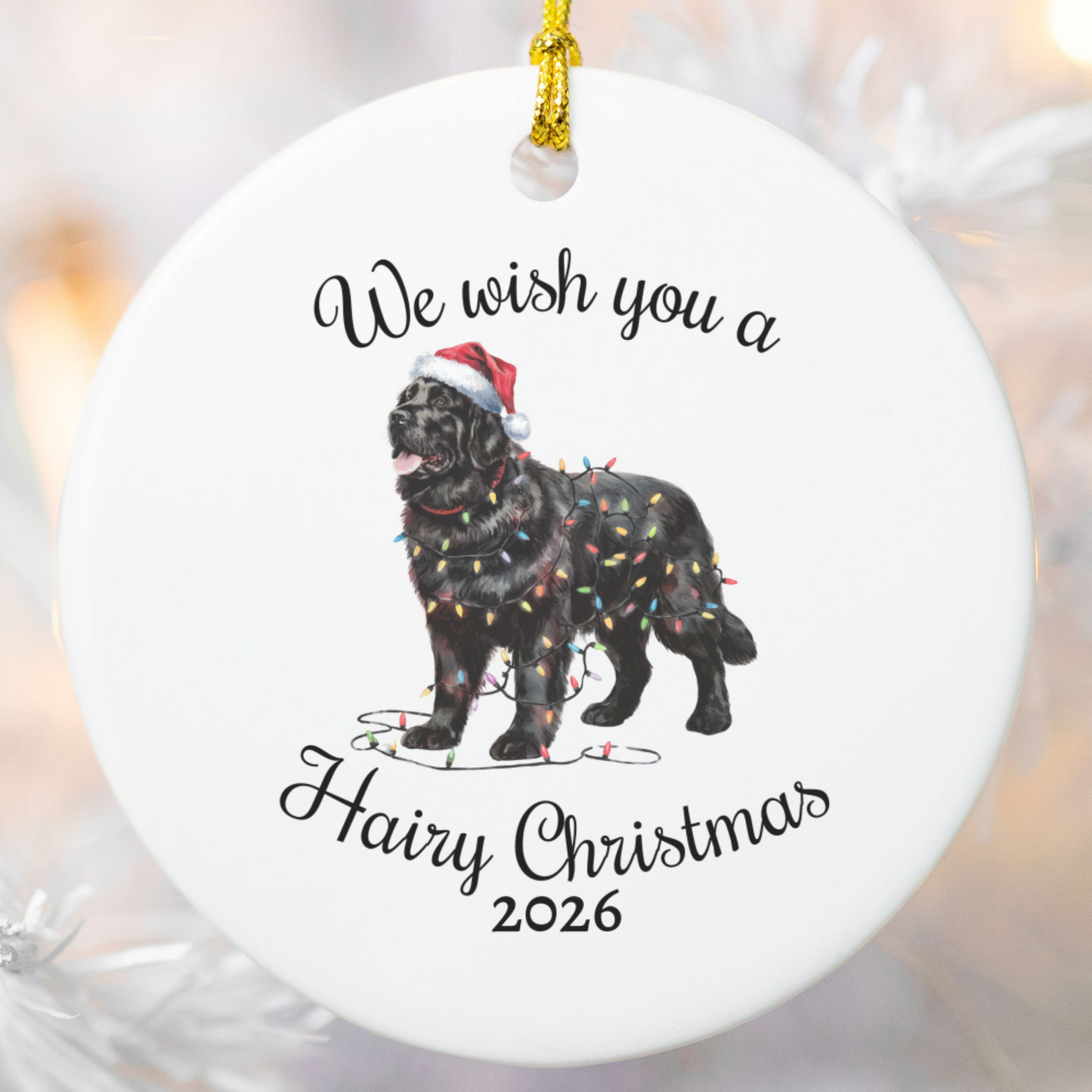 Christmas Black Newfoundland Ornament, Christmas Lights Dog Keepsake