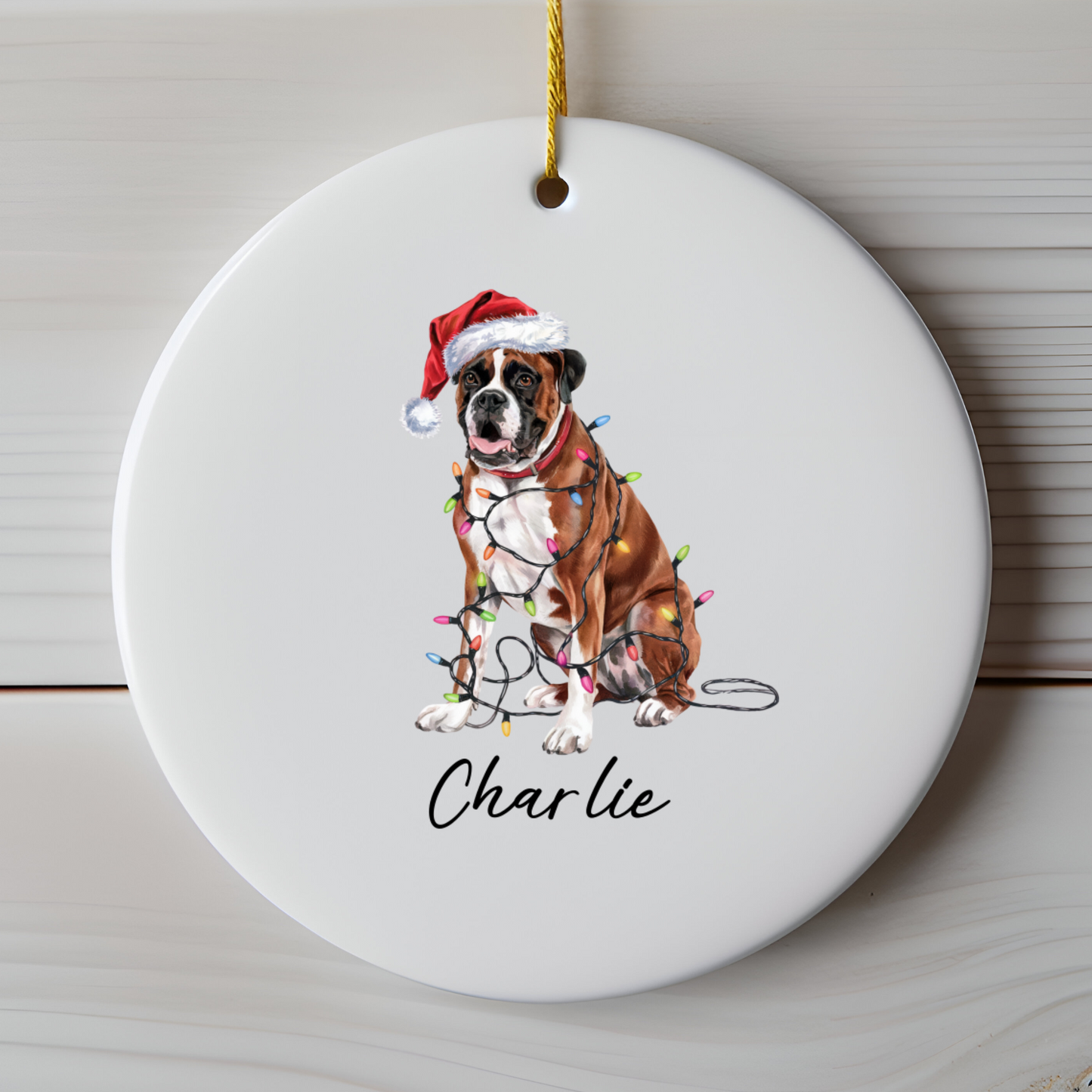 Personalized Boxer Christmas Ornament, Ceramic Dog Lover Gift, Custom Decor