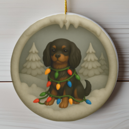 Personalized Black and Tan Cavalier King Charles Spaniel Christmas Ornament, 3D Clay-Style Dog Keepsake with Lights