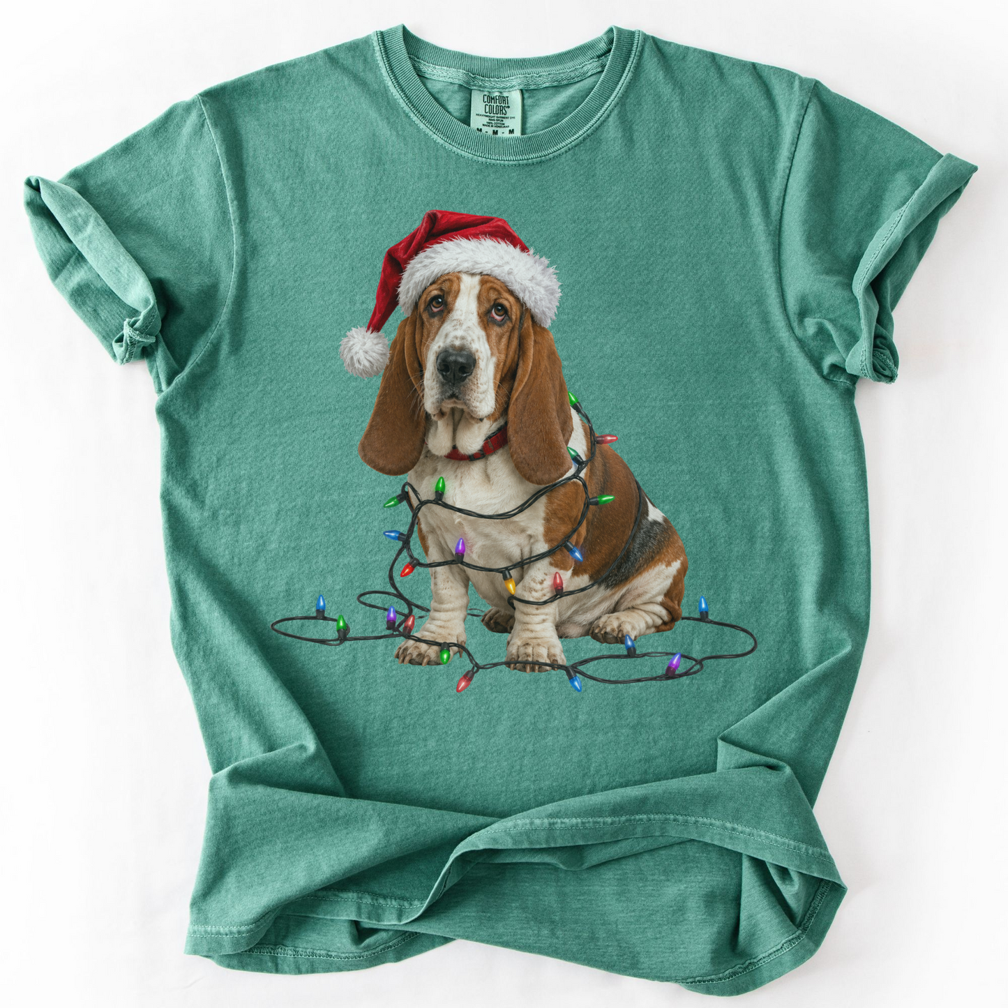 Basset Hound Christmas Lights Shirt, Festive Holiday Tee for Dog Moms & Dads