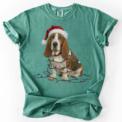 Basset Hound Christmas Lights Shirt, Festive Holiday Tee for Dog Moms & Dads