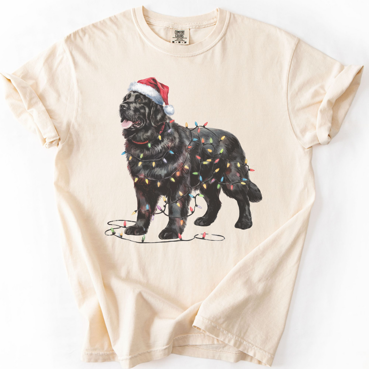 Black Newfoundland Christmas Lights Shirt, Cozy Holiday Tee for Gentle Giant Lovers