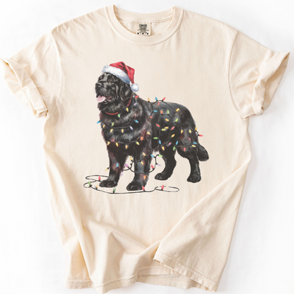Black Newfoundland Christmas Lights Shirt, Cozy Holiday Tee for Gentle Giant Lovers