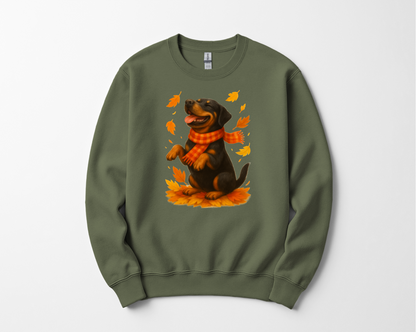Rottweiler Autumn Shirt, Cozy Fall Dog Sweatshirt, Cute Black Dog Lover Gift, Seasonal Apparel Pullover, Autumn Dog Outfit