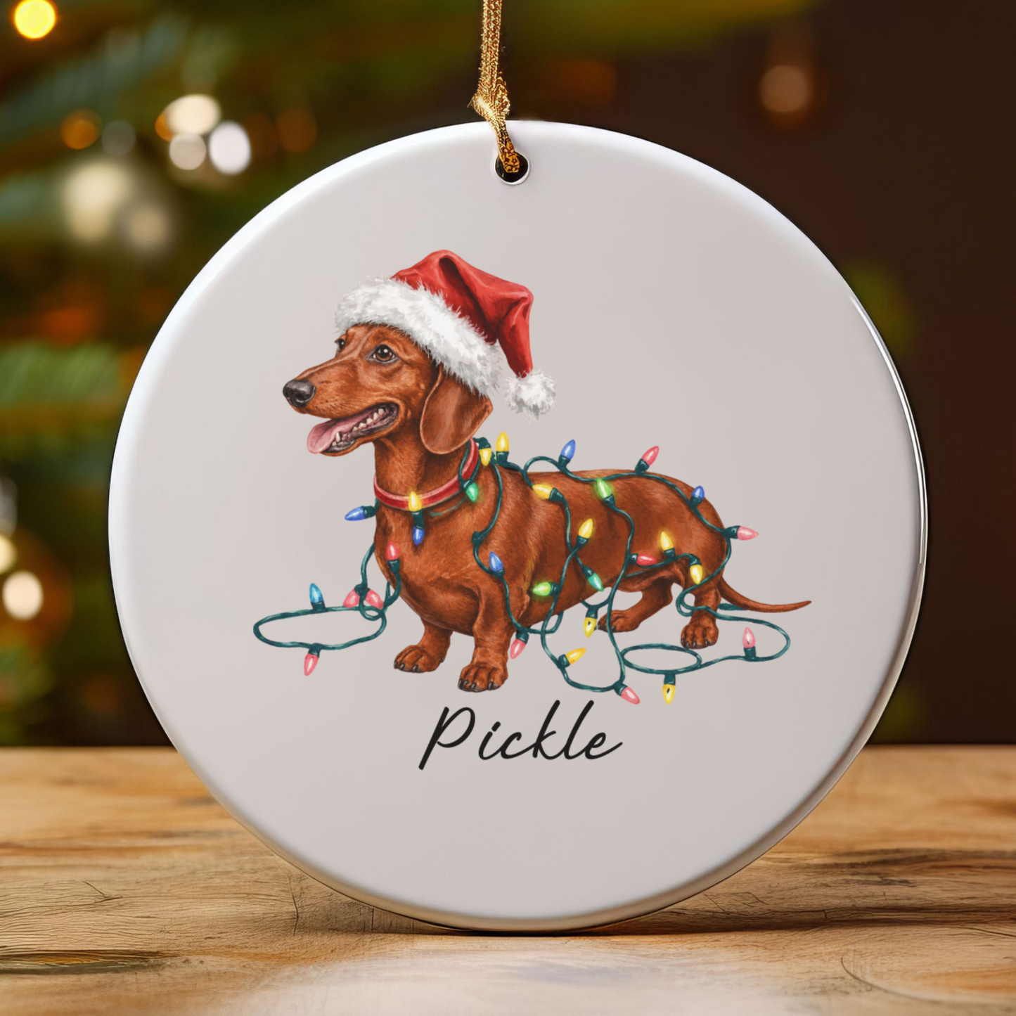 Personalized Red Dachshund Ornament, Dog Christmas Ornament, Custom Pet Name Holiday Decor Gift