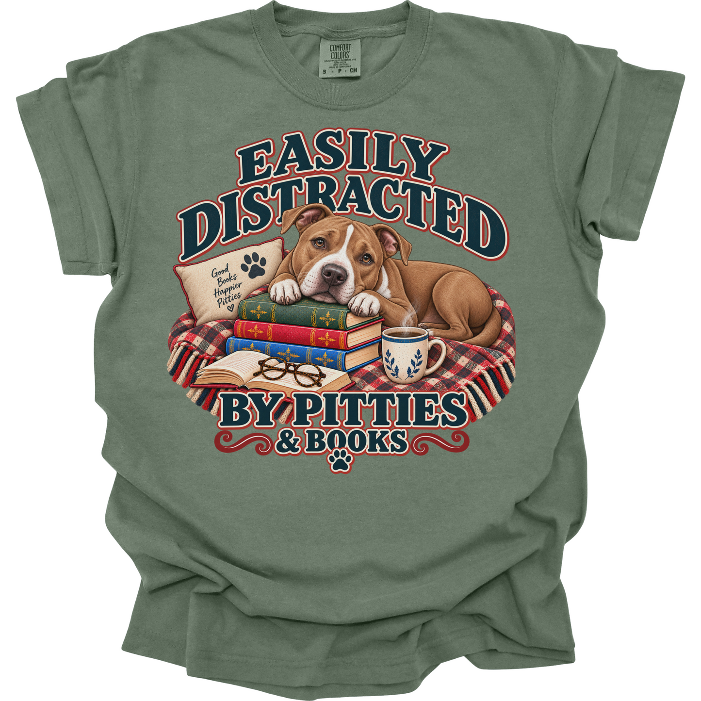 Pitbull Shirt, Easily Distracted by Pitties and Books, Pit Bull Mom Book Lover Tee