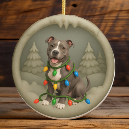 Pitbull Christmas Ornament, Personalized Pitbull Puppy with Holiday Lights, Custom Dog Lover Gift, Tree Decoration