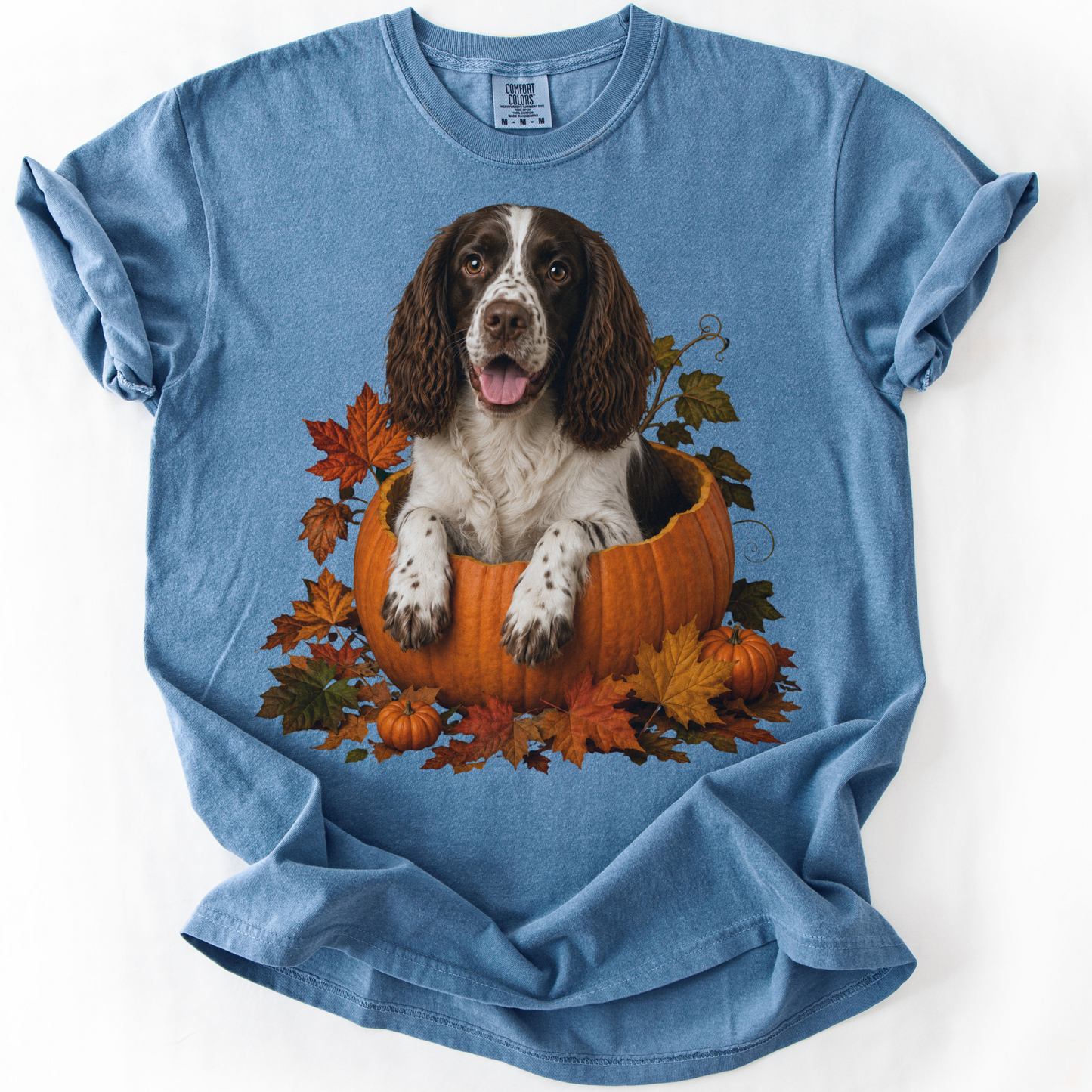 English Springer Spaniel in Pumpkin Fall Shirt, Cute Autumn Dog Tee for Spaniel Lovers