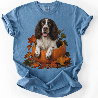 English Springer Spaniel in Pumpkin Fall Shirt, Cute Autumn Dog Tee for Spaniel Lovers