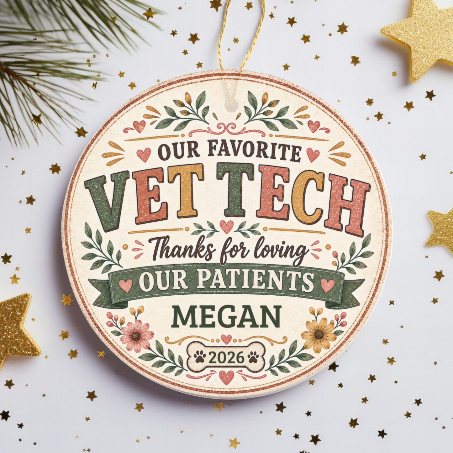 Personalized Vet Tech Ornament, Veterinary Technician Gift, Vet Clinic Coworker Christmas Gift