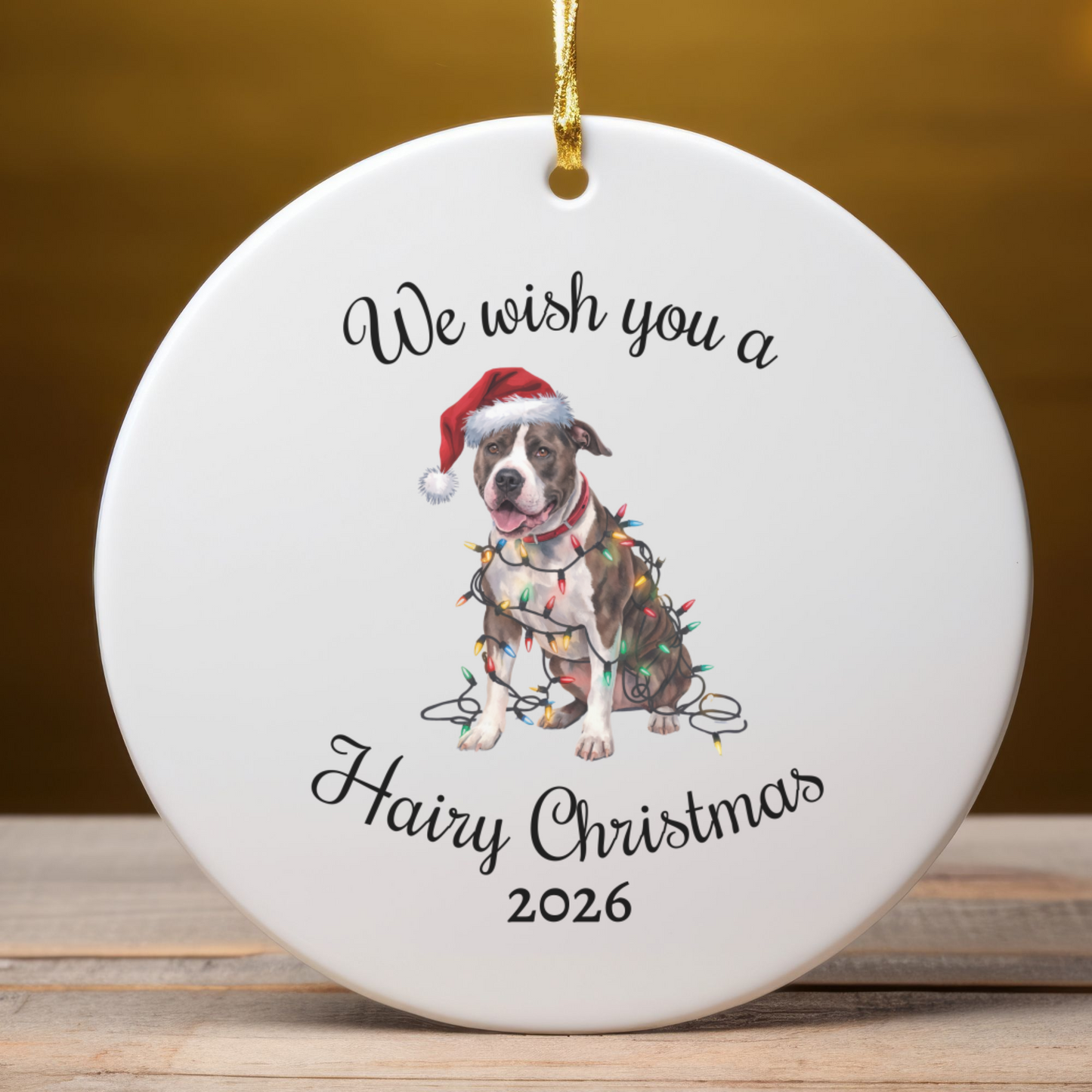 Christmas Pitbull Ornament, Christmas Lights Dog Keepsake