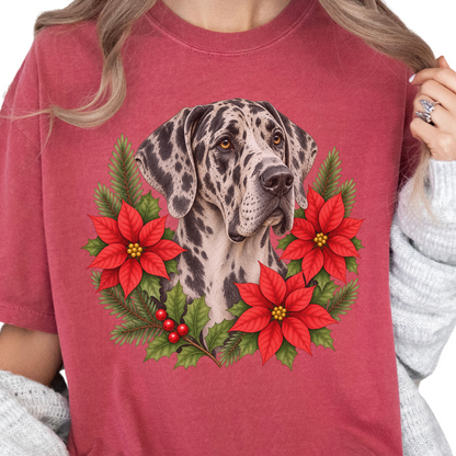 Great Dane Christmas Shirt, Poinsettia Dog Mom Holiday Tee