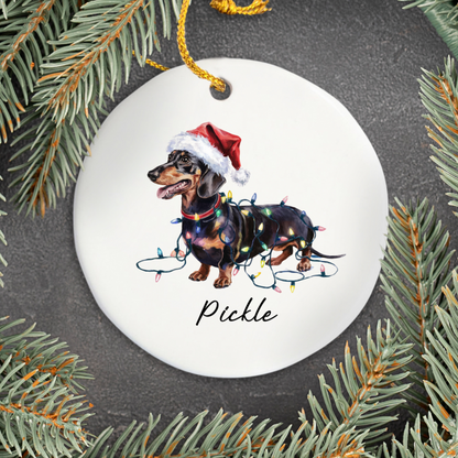 Personalized Black & Tan Dachshund Ornament, Dog Christmas Ornament, Custom Pet Name Holiday Decor Gift