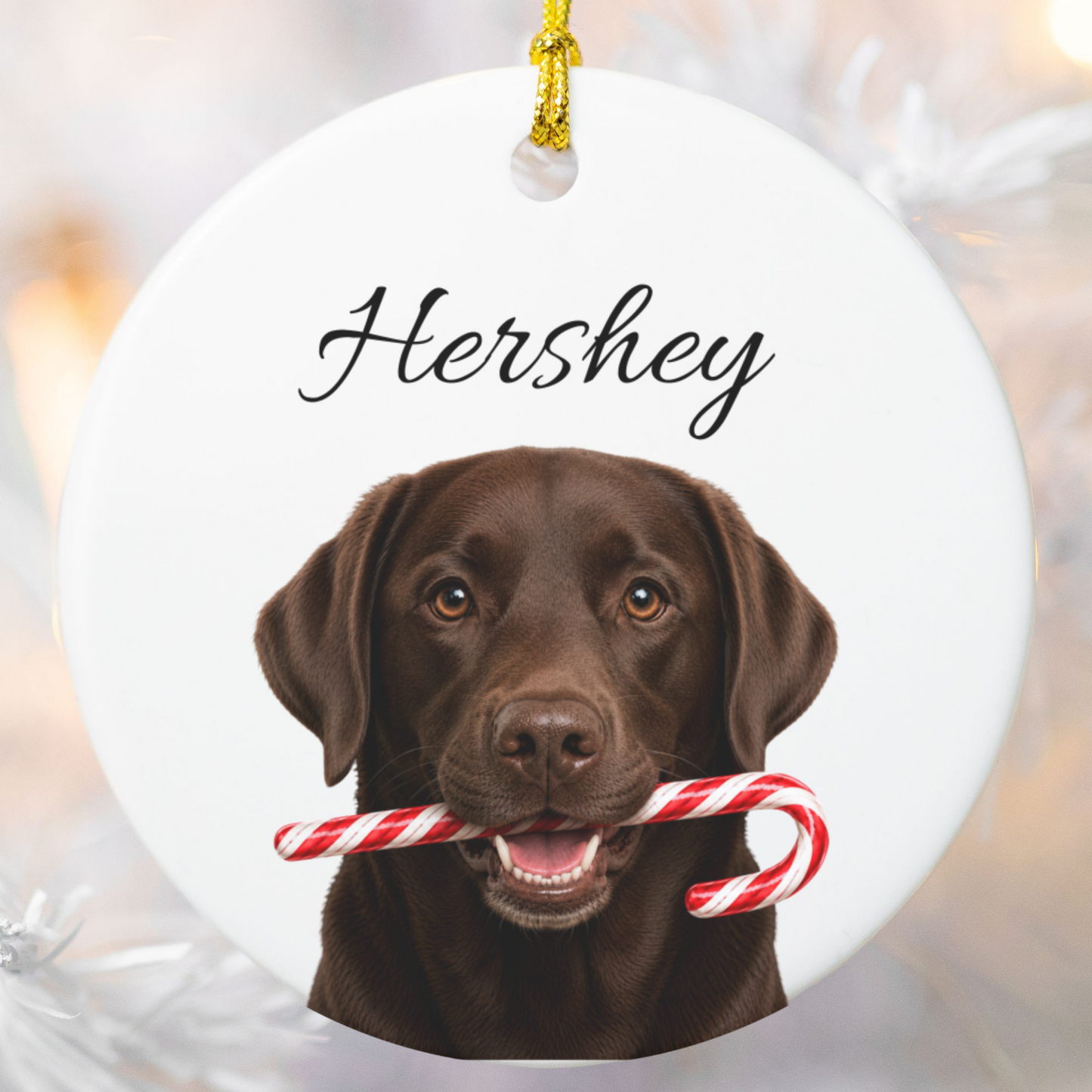 Personalized Chocolate Lab Candy Cane Ornament