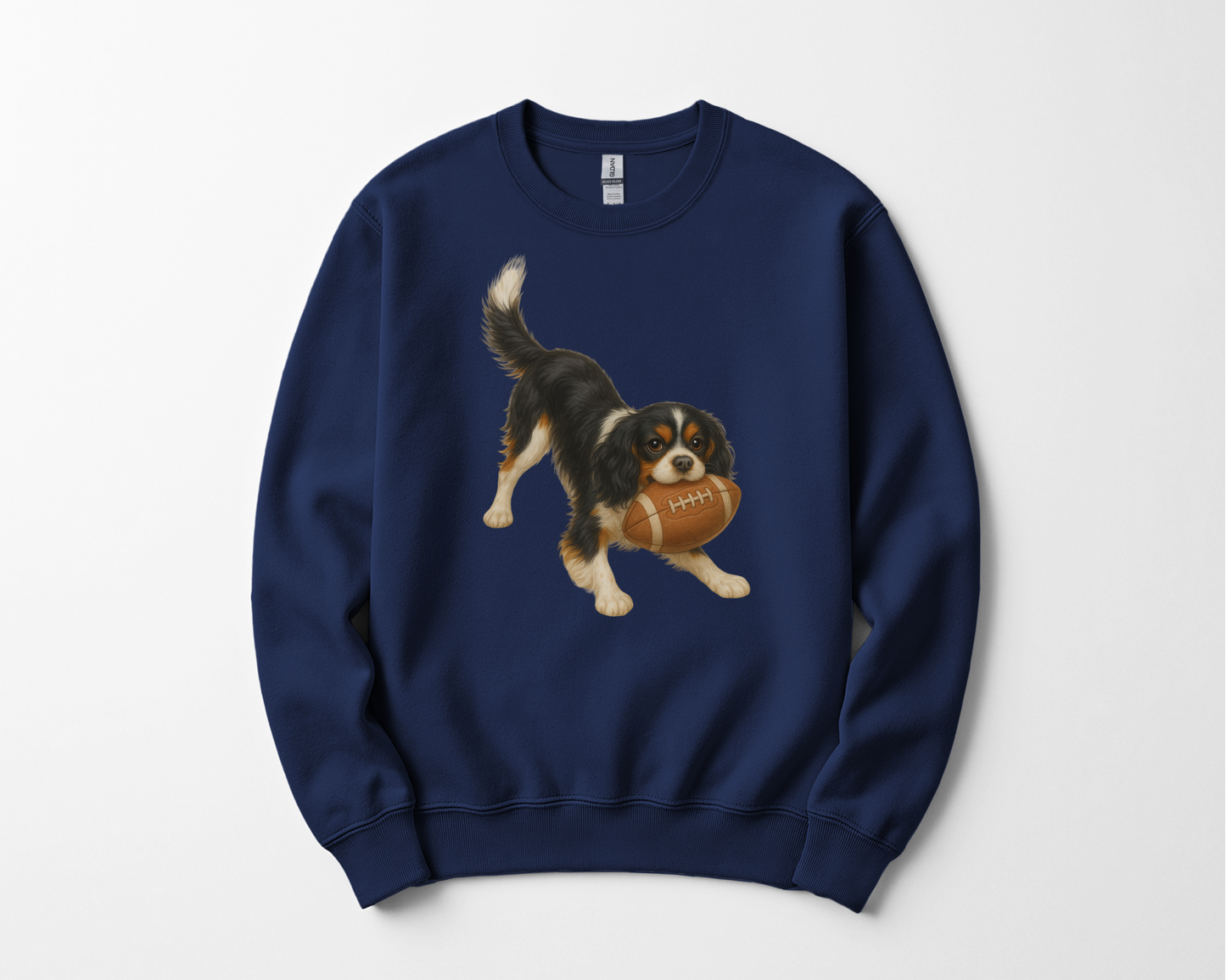 Tri-Color Cavalier King Charles Spaniel Football Sweatshirt