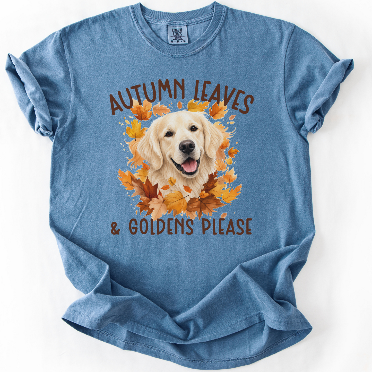 English Cream Golden Mom Fall Shirt, Autumn Leaves & Goldens Please