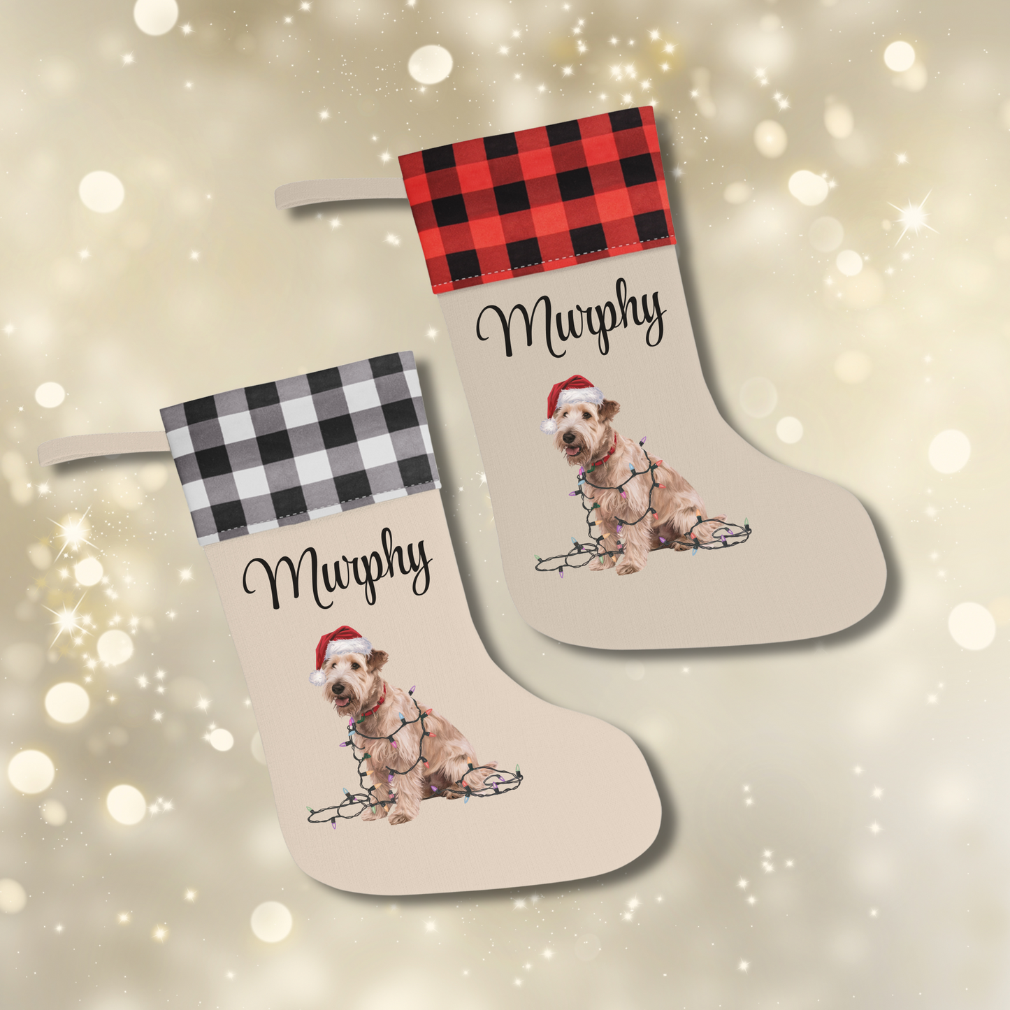 Personalized Soft Coated Wheaten Terrier Christmas Stocking, Holiday Decor Gift for Pet Lovers