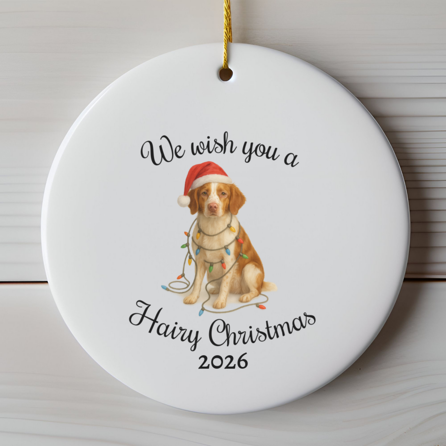 Brittany Spaniel Ornament, Personalized Dog Holiday Keepsake, Ceramic Christmas Decoration, Custom Date, Pet Lover Gift