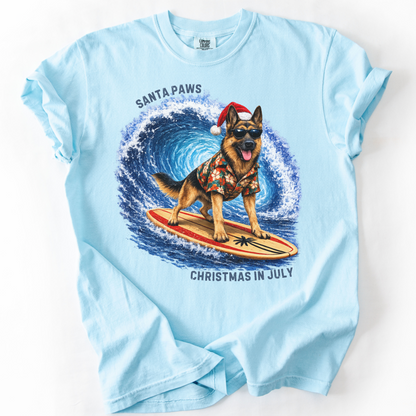 Christmas in July Gift for German Shepherd Lovers, Santa Paws Beach Shirt