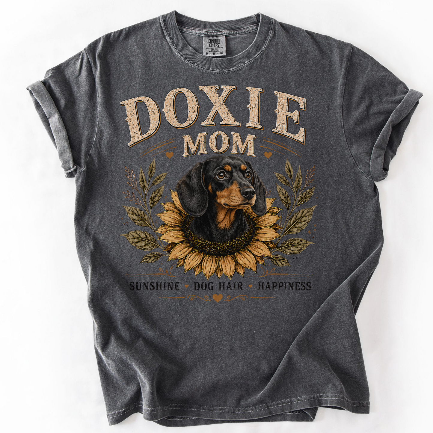 Black and Tan Dachshund Mom Shirt, Doxie Sunflower Tee, Vintage Dog Lover Gift