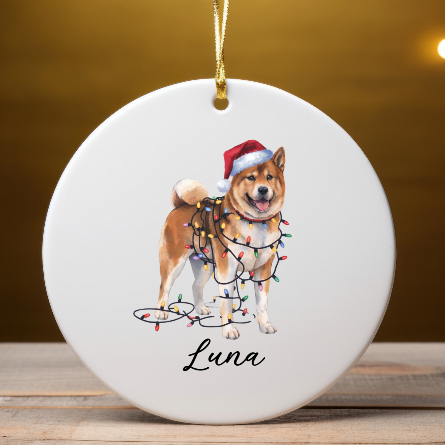 Personalized Akita Christmas Lights Ornament