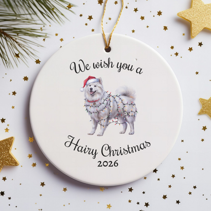 Christmas Samoyed Ornament, Christmas Lights Dog Keepsake