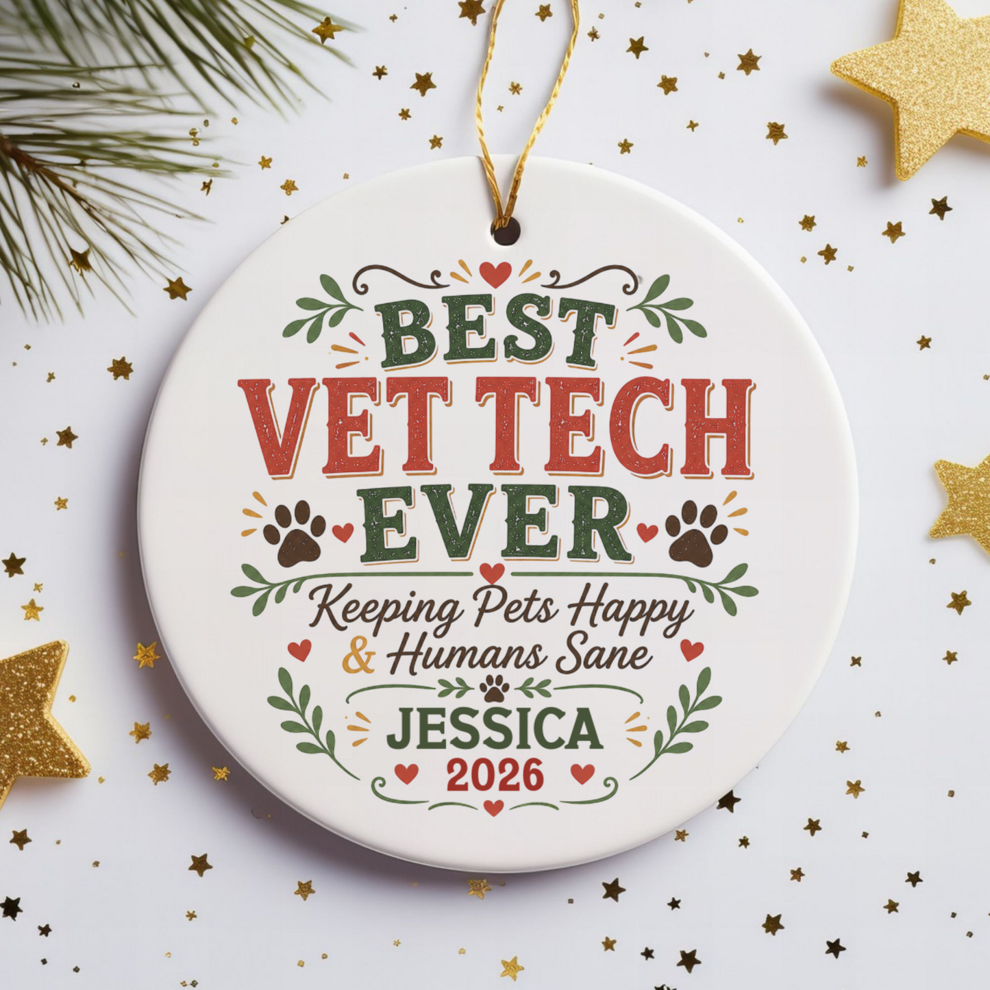 Personalized Vet Tech Ornament, Veterinary Technician Gift, Vet Tech Christmas Gift, Custom Name Ornament