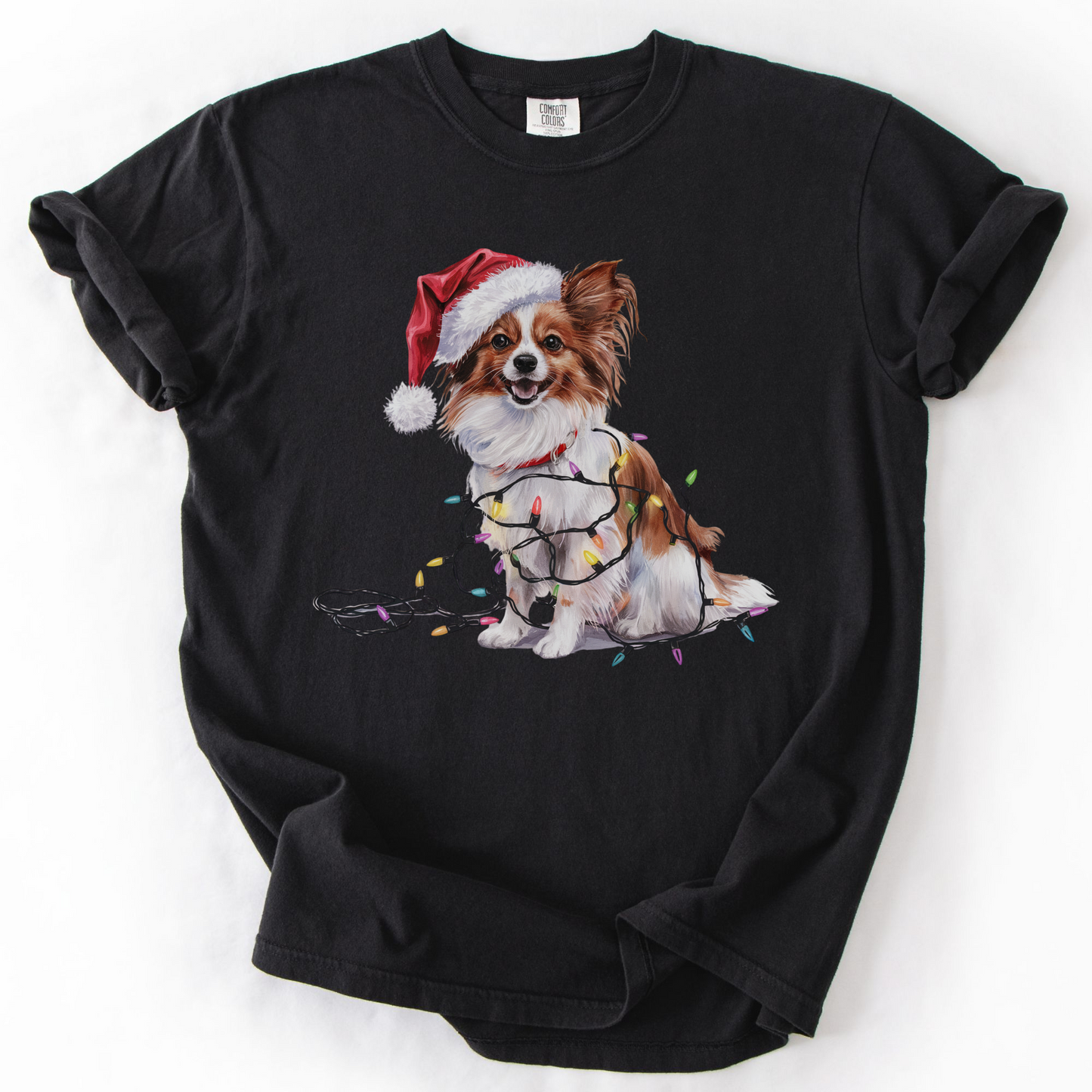 Papillon Christmas Lights Shirt, Festive Holiday Tee for Small Dog Lovers