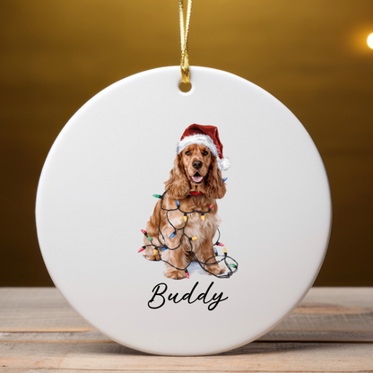 Personalized Cocker Spaniel Christmas Ornament, Custom Dog Ornament, Pet Name Holiday Keepsake