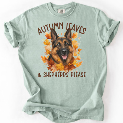 German Shepherd Mom Fall Shirt, Autumn Leaves & Shepherds Please