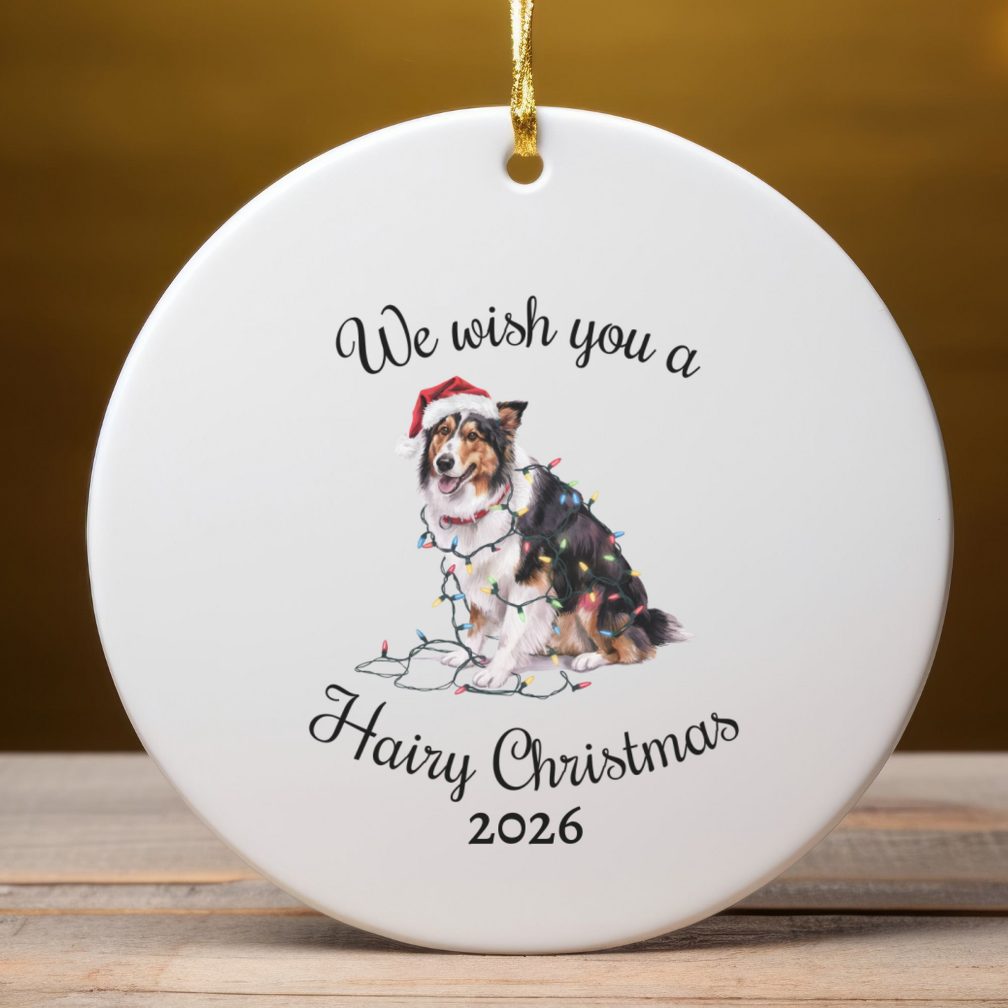 Christmas Collie Ornament, Christmas Lights Dog Keepsake