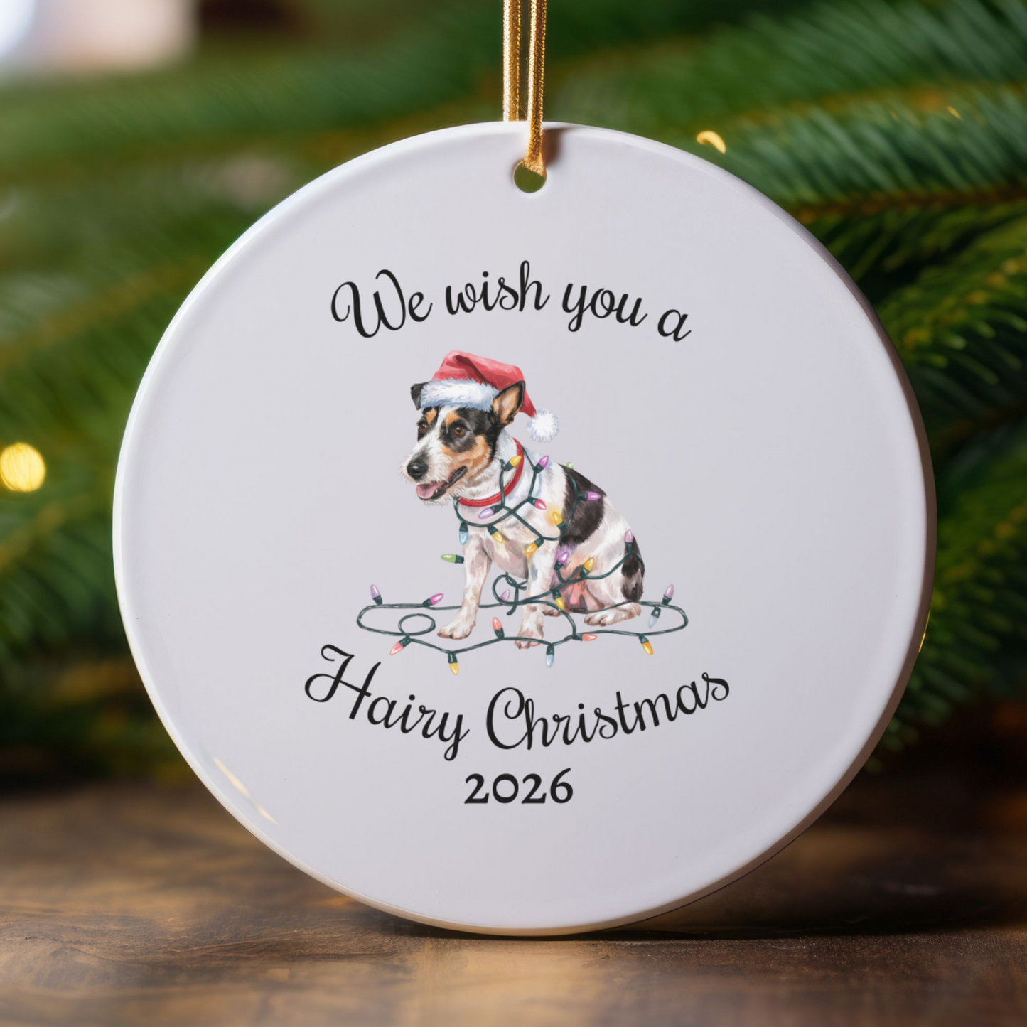 Christmas Rat Terrier Ornament, Christmas Lights Dog Keepsake