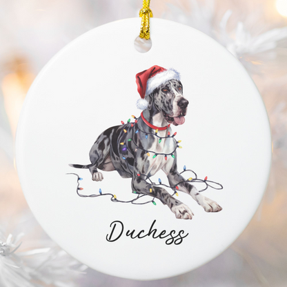 Personalized Merle Great Dane Christmas Ornament, Festive Dog Keepsake