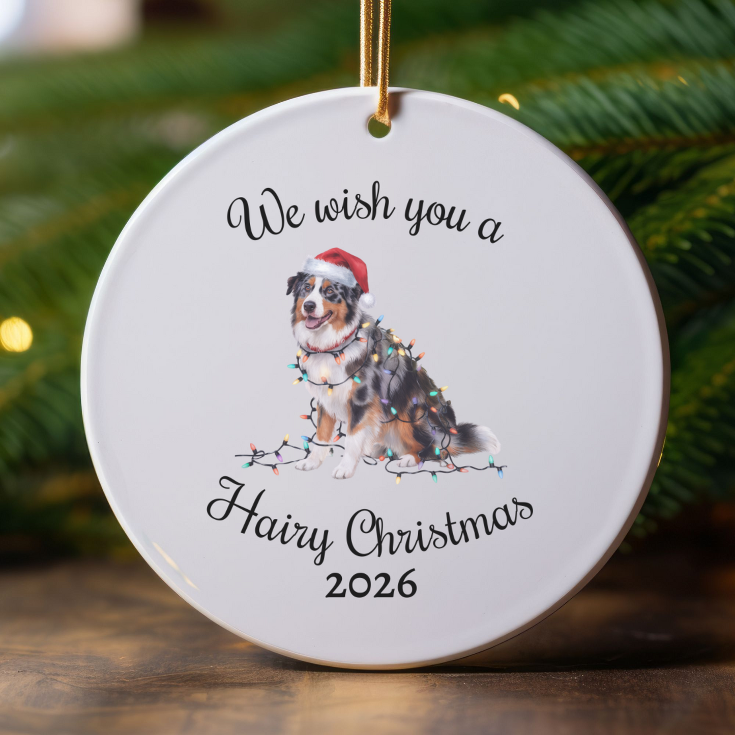 Australian Shepherd Ornament, Personalized Christmas Lights Dog Keepsake