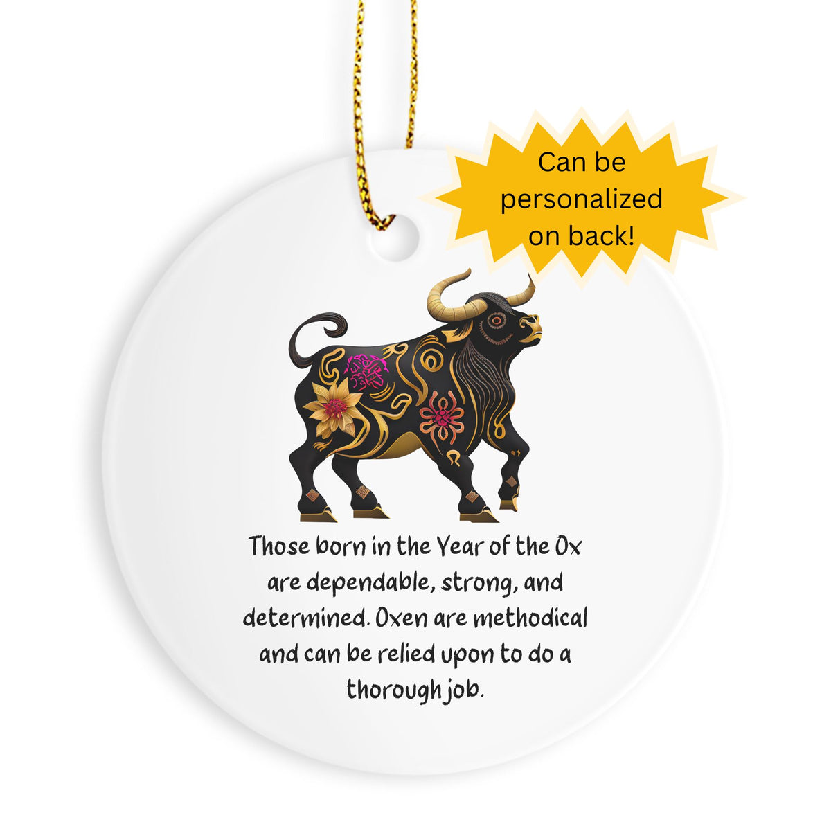 Chinese Zodiac Ox Ornament, Year of the Ox Horoscope Gift for Lunar New Year
