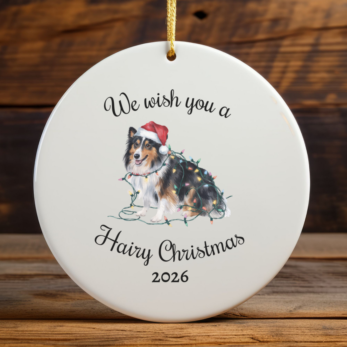 Christmas Sheltie Ornament, Christmas Lights Dog Keepsake