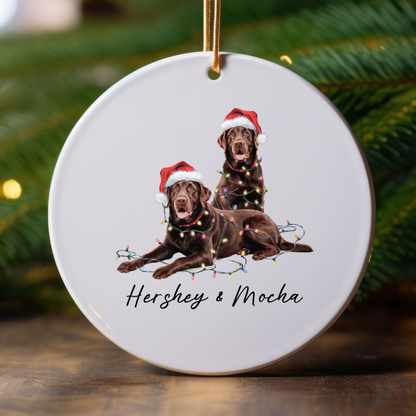 Chocolate Labradors Ornament, Personalized Dog Christmas Decor