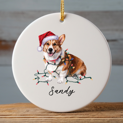 Personalized Corgi Ornament, Ceramic Christmas Tree Decor, Festive Pet Lover Gift